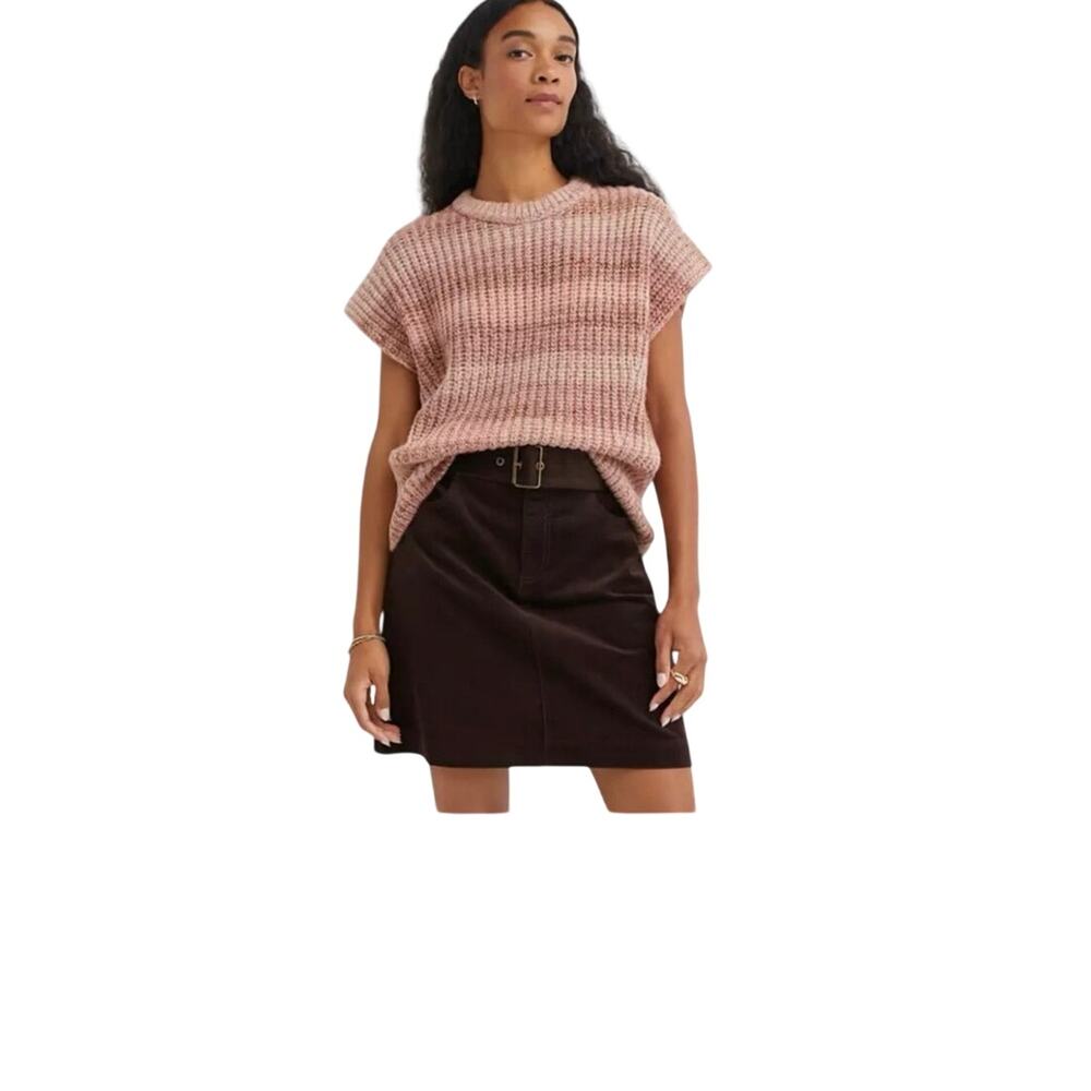 Loft Spacedye Wedge Sweater Vest Oversized Stripe size Large Brown Pink
